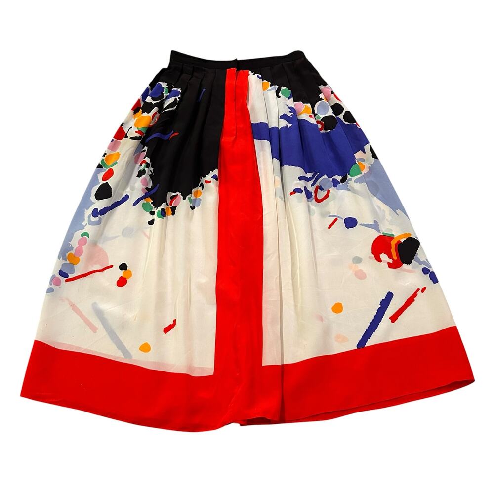 Vintage 100% Silk Abstract Pleated Midi Skirt Albert Nipon XS 24 Waist -